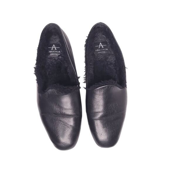 AQUATALIA Rayla Leather Faux Fur Lined Loafer In Black - Picture 5 of 8